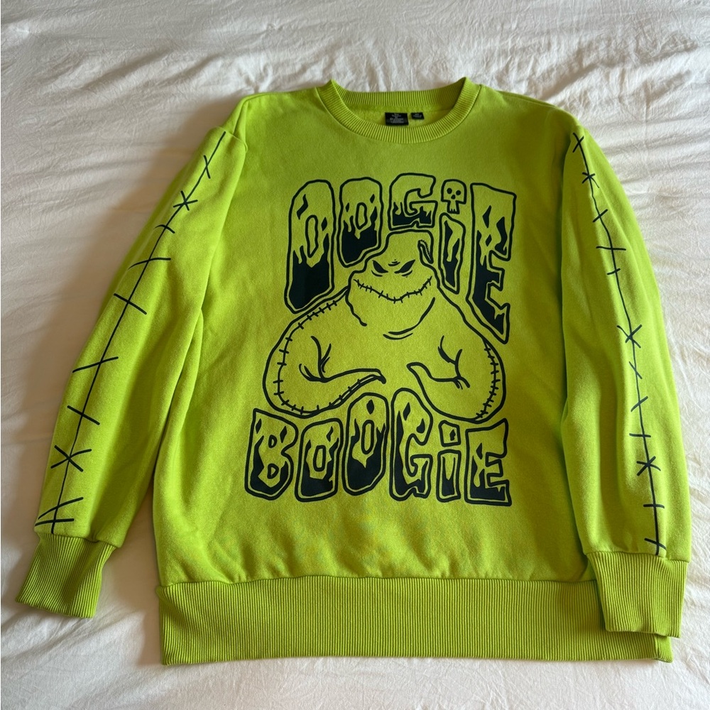 disney oogie boogie crewneck sweatshirt, size: medium, color: lime green